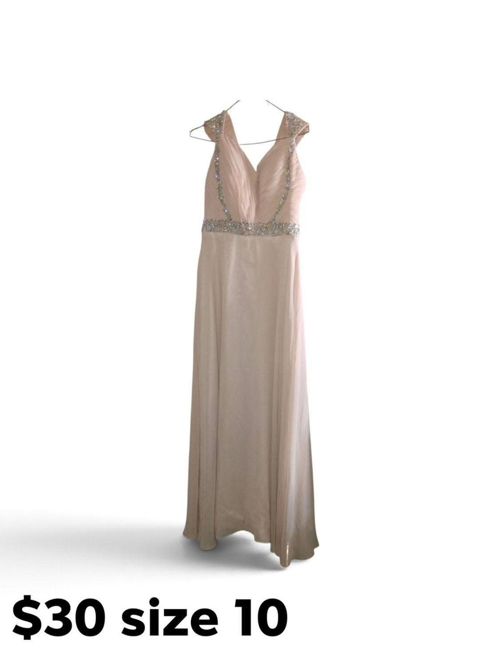 Elegant Blush Beaded V-Neck Evening Dress